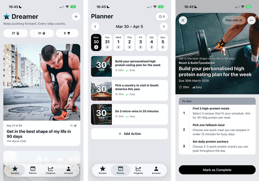 Dreamer: an AI-powered goal achievement app preview 1